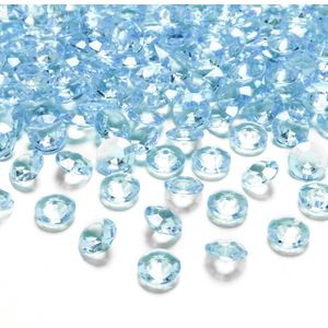 300x Hobby/decoratie turquoise blauwe diamantjes/steentjes 12 mm/1,2 cm - Kleine kunststof edelstenen turquoise/turkoois blauw - Hobbymateriaal - DIY knutselen - Feestversiering/feestdecoratie plastic tafeldecoratie stenen