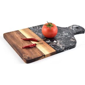 Giftpoint Borrelplank - Acacia Hout en Marmer - Tapasplank - Snijplanken - Kerstcadeau - Kerst - Kaasplankje - Cadeau voor Vrouw - Cadeau voor Man - Borrelplank Hout - Serveerplank - Valentijn Cadeautje - Keuken - Keukenaccessoires - Zwart