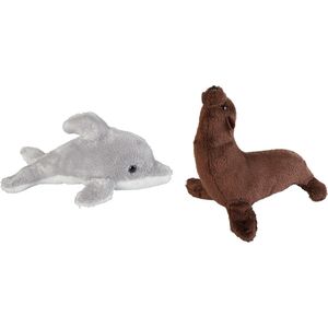 Ravensden - Pluche zeedieren knuffel set - dolfijn en zeeleeuw