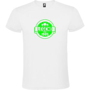 Wit T-Shirt met “Legend sinds 1985 “ Afbeelding Neon Groen Size XXXL