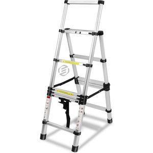 Equivera Huishoudtrap 7 Treden - Keukentrap - Huishoudtrap - Trapladder - Professionele Trap - Inklapbaar - 7 Treden