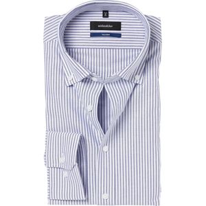 Seidensticker shaped fit overhemd - Oxford - blauw gestreept - Strijkvriendelijk - Boordmaat: 44