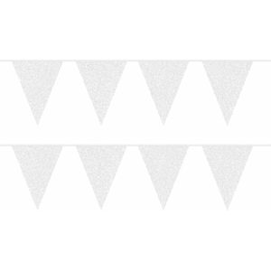 Set van 2x stuks witte glitter vlaggenlijnen van 10 meter - Stevige feest slingers van karton voor binnen - Bruiloft/Communie