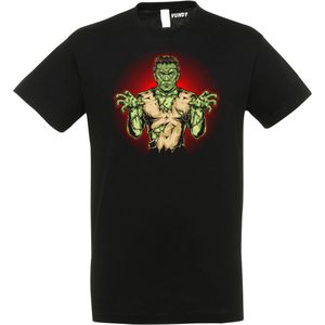 T-shirt Frankenstein | Halloween kostuum kind dames heren | verkleedkleren meisje jongen | Zwart | maat L