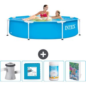 Intex Rond Frame Zwembad - 244 x 51 cm - Blauw - Inclusief Zwembadfilterpomp - Vloertegels - Chloor - Zwembadgids
