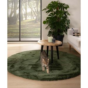 Rond hoogpolig vloerkleed - Comfy plus - olijfgroen 80 cm rond