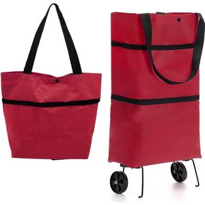 Opvouwbare trolleytassen, boodschappentas met wieltjes, 2-in-1 opvouwbare winkelwagen voor thuis, supermarkt, duurzame tas, rood