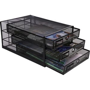 3-lade Gaas A4 / bureau Multifunctionele bureau-organizer/meerlagige brievenbak - voor documenten, tijdschriften, schriften en brief (Zwart)