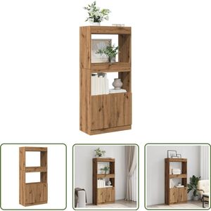 The Living Store Hoge kast 63x33x140 cm bewerkt hout artisanaal eikenkleurig - Hoge Kast - Houten Kast - Opbergkast - Bibliotheekkast - Vintage Kast