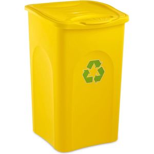 Geel"" Afvalcontainer met 50 liter inhoud, Afneembaar deksel, Zijdelingse handgrepen met veiligheidssluiting, Made in Italy