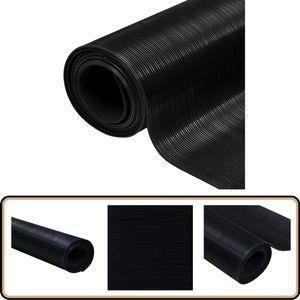 vidaXL Rubberen anti-slip vloermat - 5x1m - Fijn geribbeld Rubberen Mat - Antislip Mat - Vloermat - Zwarte Vloermat - Buiten Vloermat