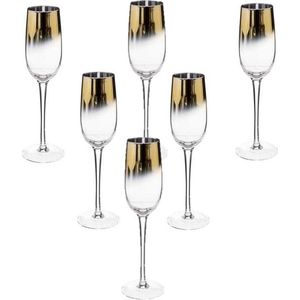 Set van 6x champagneglazen/flutes gouden rand 210 ml Arya van glas - Champagne glazen