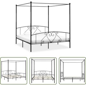 vidaXL Hemelbedframe Zwart 180x200 cm - Metaal Hemelbed - Metalen Bedframe - Tweepersoonsbed - Slaapcomfort - Hoofdbord