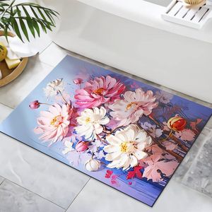 Badmat Antislip Absorberende Badkamermat Diatomeeënaarde Microvezel Badmat Zacht Sneldrogend 50 x 80 cm Geel en Wit en Roze