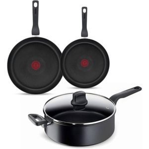Tefal Hard Titanium Pro Pannenset - Koekenpannen Ø24/28cm + Hapjespan Ø28cm - Inductie - Zwart