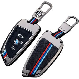 Premium Sleutelcover - Sleutelhoesje Geschikt voor BMW 1 serie / 3 serie / 5 Serie / 7 Serie / X1 / X3 / X4 / X5 / F16 / G20 / G30 / F11 / M - Metaal en Siliconen - Gunmetal Sleutel Hoesje - Met Haak - Auto Accessoires