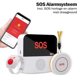 Senioren Alarm - SOS Noodknop & Horloge - Persoonlijk Alarm voor Ouderen - Draagbaar Beveiligingssysteem met SOS Horloge & Alarm met Draagkoord - WiFi & APP