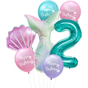 Cijfer ballon 2 Turquoise - Zeemeermin - Mermaid - Meermin - Ballonnen Pakket - Kinderfeestje - Helium Ballonnen - Snoes