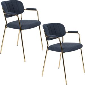 Housecraft Living Jolien Eetkamerstoelen armleuning Goud/Donker Blauw - Set van 2