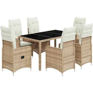 The Living Store 7-delige Bistroset met kussens poly rattan beige - Bistroset - Buitendecoratie - Tuinstoelen - Lounge Set - Tuinbank