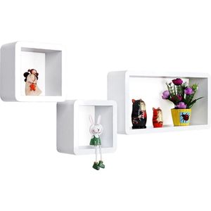 iBella Living - Zwevende boekenplanken - Set van 3 hangende kastjes - Witte boekenplanken