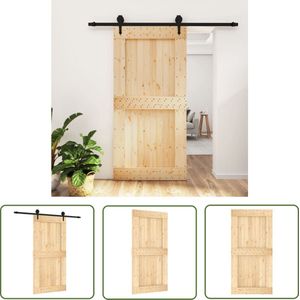The Living Store Schuifdeur met beslag 100x210 cm massief grenenhout - Schuifdeur - Granenhouten Deur - Binnendeur - Schuifpui - Ruime Besparing