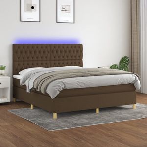 The Living Store Bed - Donkerbruin - Stof - 203x160x118/128 cm - Verstelbaar hoofdbord - Kleurrijke LED-verlichting - Pocketvering matras - Huidvriendelijk topmatras - Montagehandleiding inbegrepen - USB-aansluiting - Excl - 5 V USB-adapter