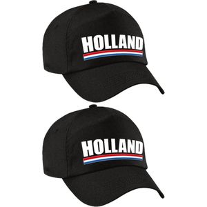 4x stuks holland supporters pet zwart voor jongens en meisjes - kinderpetten - Nederland landen baseball cap - supporter accessoire