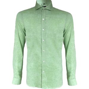 Vercate - Heren Lange Mouwen Overhemd - Groen - Slim-Fit - Linnen Katoen - Maat 37/S