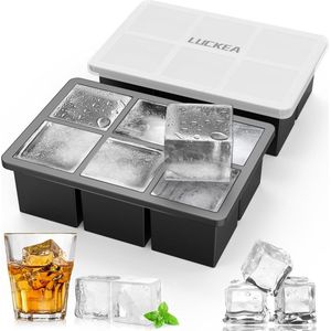 IJsblokjesvorm van siliconen, groot, XXL ijsblokjesvorm met deksel, ijsblokjeshouder, 6-vaks, set van 2, BPA-vrij, voor gekoelde dranken, whisky en cocktails
