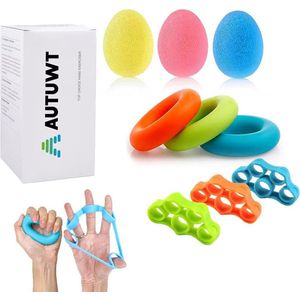 Premium vingertrainer, klimmen, bal, handtraining, handtrainer, handtrainer set, handgrip, trainer, krachttraining, gripballen, vingertrainer, siliconen ter versterking van de vingers en onderarmen (9 stuks)