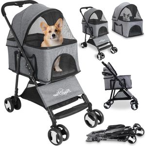 Opvouwbare 4-wielige honden- en kattenwagen met afneembare deken en regenhoes voor puppy en kat - geschikt als cadeau tot 20 kg Hondenbuggy