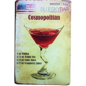 COSMOPOLITAN DRANK COCKTAIL - CAFE BAR KROEG - METALEN - WANDDECORATIE - RECLAMEBORD - MUURPLAAT - VINTAGE  - RETRO - WANDBORD - TEKST - DECORATIEBORD - NOSTALGIE  - ART  30x20 cm nr 633