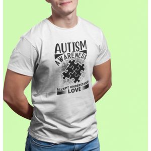 Rick & Rich - T-Shirt Accept Understand Love - T-Shirt Autism - T-Shirt Autisme - Wit Shirt - T-shirt met opdruk - Shirt met ronde hals - T-shirt met quote - T-shirt Man - T-shirt met ronde hals - T-shirt maat XXL