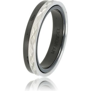 *My Bendel - Duo-ring van zwart met zilverkleurig kruis motief - Exclusieve duo-ring van zwart keramiek en edelstaal gegraveerd met kruismotief - Met luxe cadeauverpakking