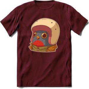 Duif met helm T-Shirt Grappig | Dieren vogel Kleding Kado Heren / Dames | Animal Skateboard Cadeau shirt - Burgundy - M