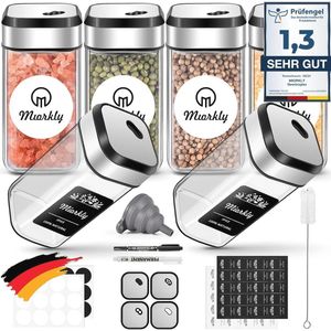 Set van 6 Vierkante Glazen Kruidenpotjes met Draaideksel en Etiketten