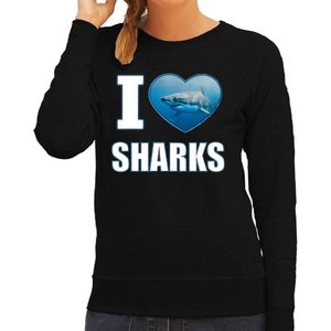 I love sharks trui met dieren foto van een haai zwart voor dames - cadeau sweater haaien liefhebber XXL