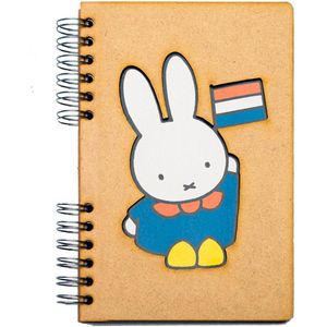 KOMONI - Duurzaam houten bullet journal - Gerecycled papier - Navulbaar - A5 - Stippen - Nijntje met vlag