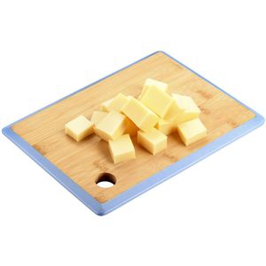 Kesper Keuken voedsel bereiden snijplank - 27 x 19 cm - bamboe hout - blauwe rand - luxe versie