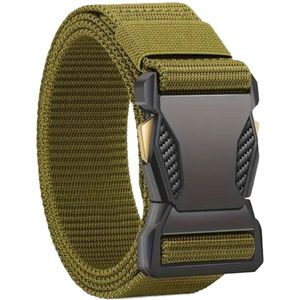 Tactische Canvas Belt I Militaire Broekriem I Veiligheidsriem I Snelle Sluiting & Ontgrendeling I Carbon & Gouden Details I Tot 120 Cm I Groen