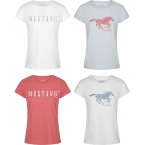 Mustang Dames T-Shirt 4 Pack O-Neck slim fit Veelkleurig M Ronde Hals Volwassenen Opdruk Print Shirts