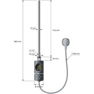 Elektrische badkamerradiator met verwarmingselement 900W 600x1500 mm antraciet recht met zijaansluiting