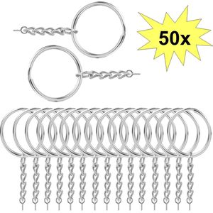 Fako Bijoux® - Sleutelringen Met Schroefje - Sleutelhanger Ringen - Splitringen Met Ketting - 25 mm - 50 Stuks