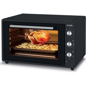 ICQN XXL Vrijstaande Oven - 60L - Convectie Mini Oven - Hetelucht & Grillfunctie - Geëmailleerde Holte - Zwart