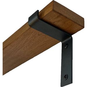 GoudmetHout Massief Eiken Wandplank - 50x10 cm - Donker eiken - Industriële plankdragers L-vorm mat zwart - Staal - Wandplank hout