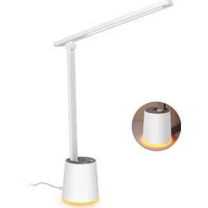 Led-bureaulamp voor kantoor en thuis, oogvriendelijke bureaulamp met adapter, 5 verlichtingsmodi en 5 dimbaar, touch control tafellamp voor werk, studie, handwerk [Energieklasse F]