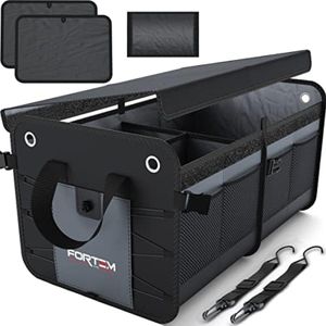 Auto Organizer, SUV Kofferbak Organizer, Achterbak Organizer, Opvouwbare Organizer Auto met Vakken, Antislip Bodem, Verstelbare Bevestigingsriempjes, Opvouwbaar Deksel (2 Compartimenten)