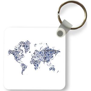 Sleutelhanger - Uitdeelcadeautjes - Wereldkaart - Delfts Blauw - wit - Plastic