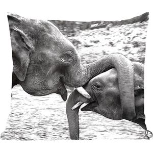 Sierkussens - Kussentjes Woonkamer - 60x60 cm - Olifant - Dieren - Natuur - Zwart wit